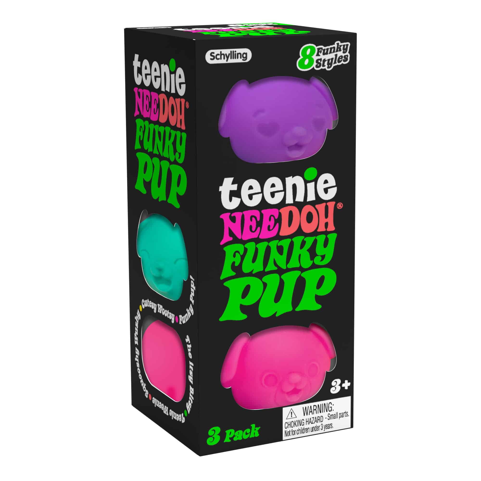 Teenie NeeDoh Funky Pup – Mini Squishy Dog Fidget Toy | 3-Pack, 8 Expressions, Assorted Colors