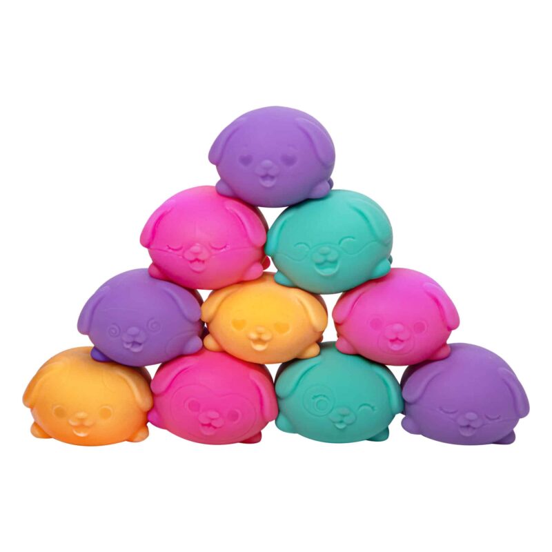 Teenie NeeDoh Funky Pup – Mini Squishy Dog Fidget Toy | 3-Pack, 8 Expressions, Assorted Colors