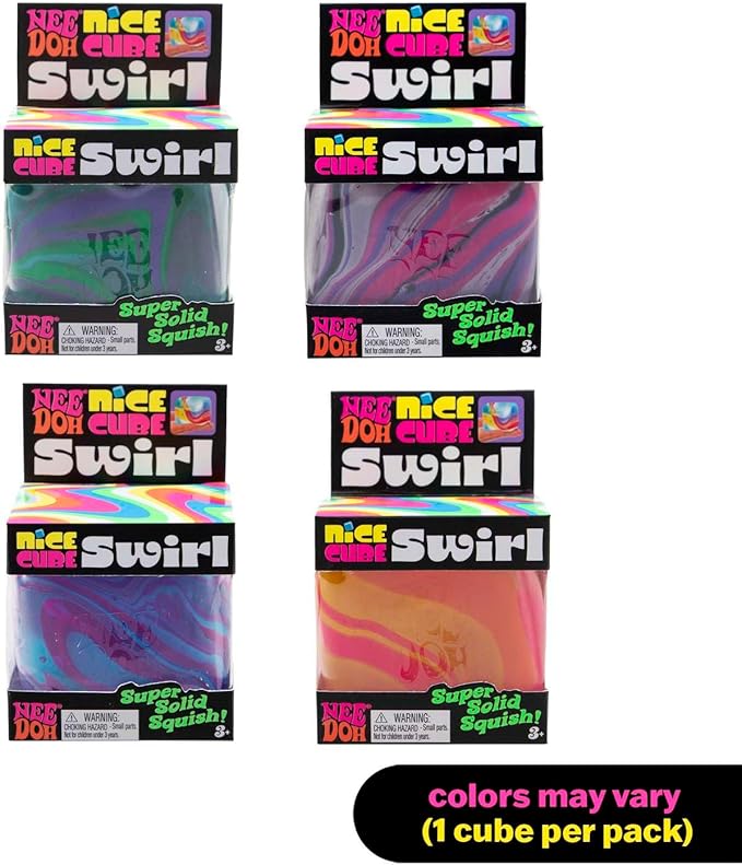 NeeDoh Nice Cube Swirl – Unique Marbled Swirl Squishy Stress & Fidget Cube | One-of-a-Kind Color Blend