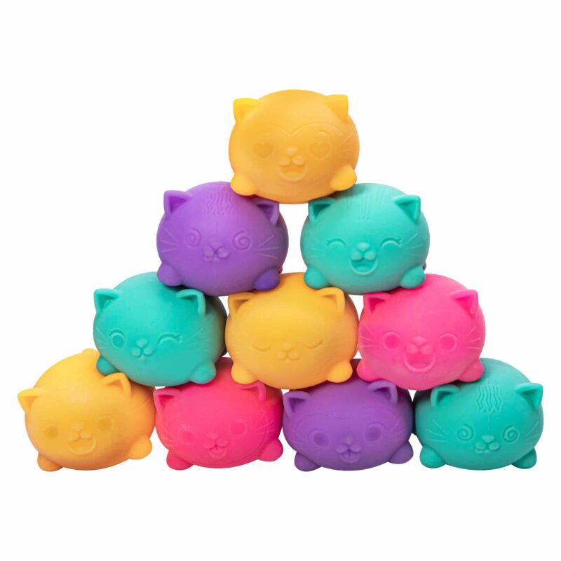 Teenie NeeDoh Cool Cats – Mini Squishy Cat Fidget Toy | 3-Pack, 8 Expressions, Assorted Colors