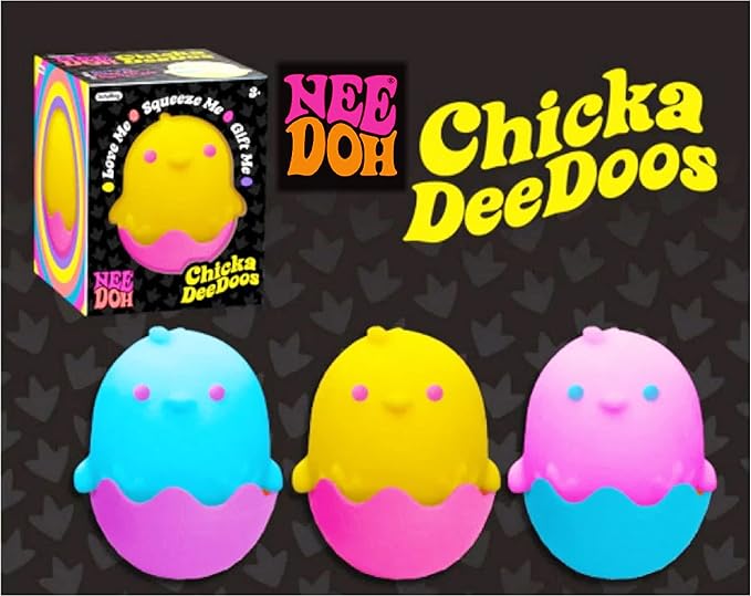 NeeDoh Chicka DeeDoos – Squishy Chick Fidget Toy 3-Pack Bundle | All Colors + Storage Bag