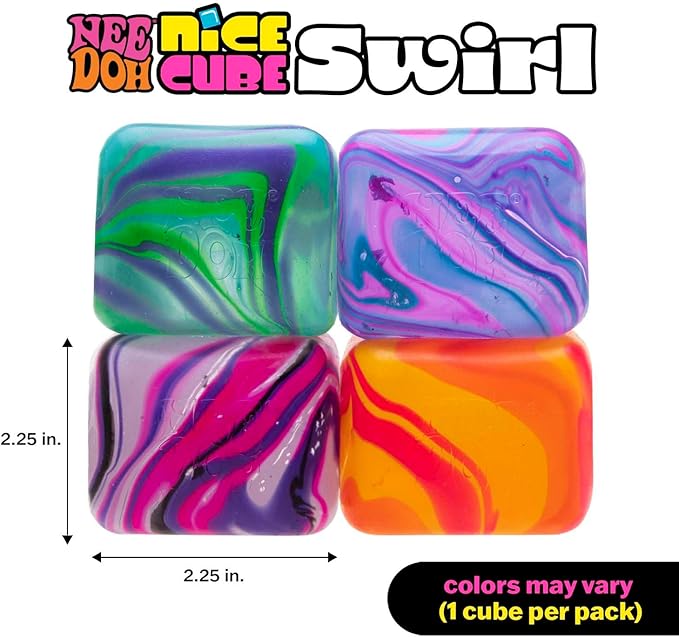 NeeDoh Nice Cube Swirl – Unique Marbled Swirl Squishy Stress & Fidget Cube | One-of-a-Kind Color Blend